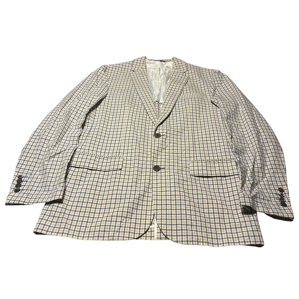 Robert Graham Mens Blue Gingham Check Cotton Two Button Blazer Sport Coat 40